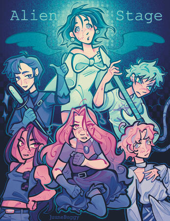 Illustration of the main 6 characters of Alien Stage, 2025