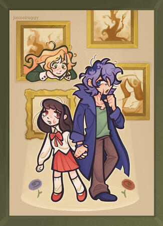 Illustration of Ib, Garry, and Mary from Ib, 2025