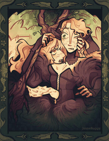 Illustration of Marcille and Falin from Dungeon Meshi, 2024