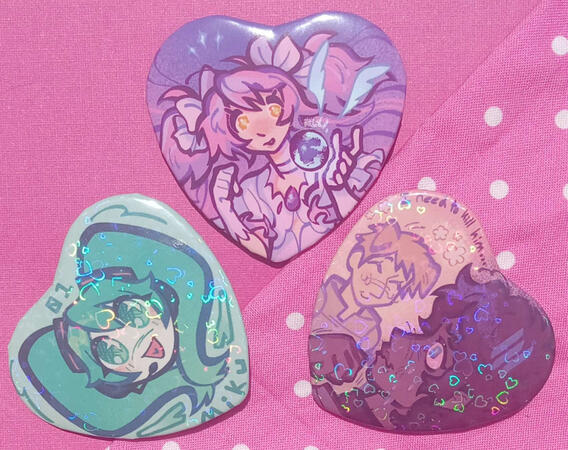 Heart buttons of Miku, Madoka, Kabru and Laios, 2024-2025
